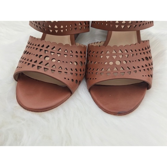 Tory Burch Perforated Brown Leather Wedge Sandals - Picture 4 of 8
